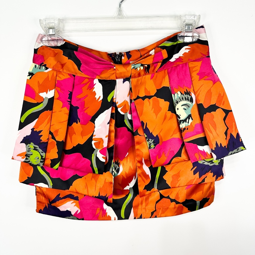 Ted Baker Floral Mini Skirt Womens Size 0 Layered Bright Poppy Print Ruffle